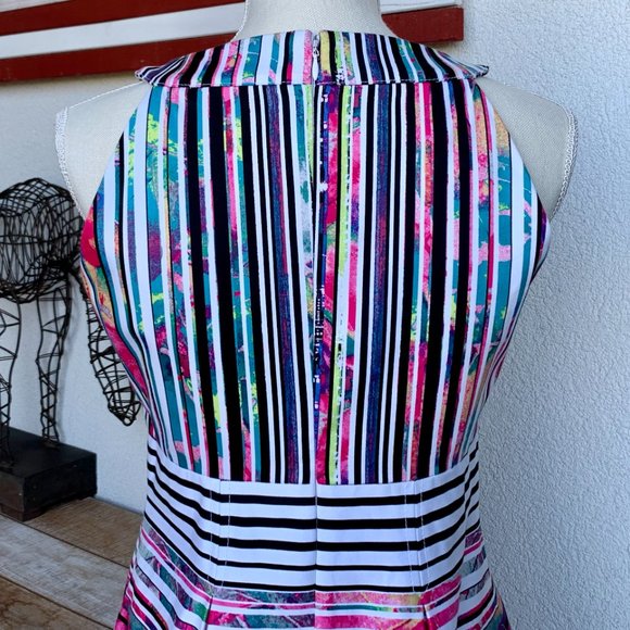 POCKETS Nine West Halter Fit Flare Striped Dress 4 - Picture 6 of 12